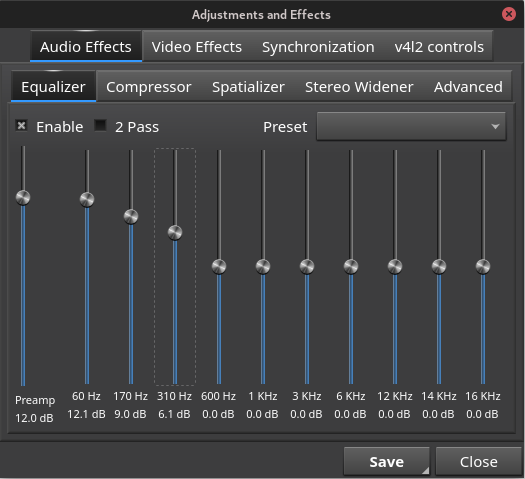 VLC Graphical Equaliser